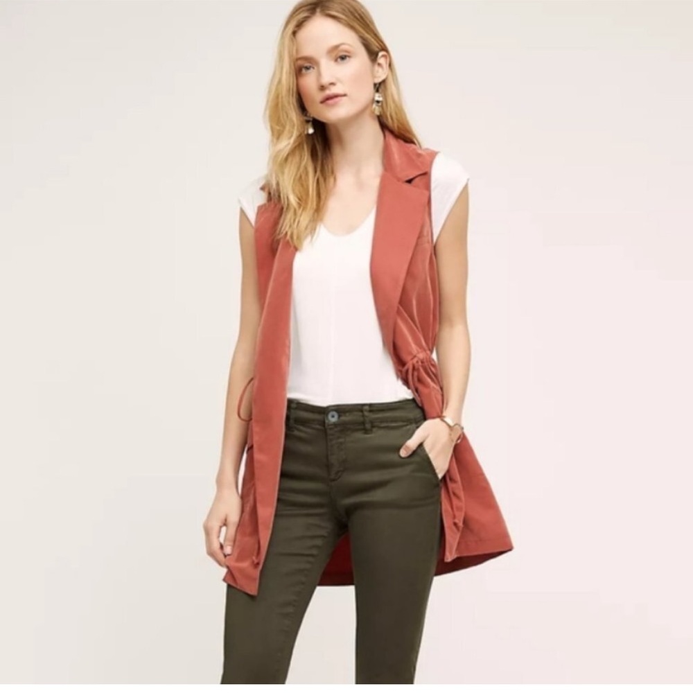 Anthropologie ELEVENSES Old Town Utility Vest Long Open Front Tie Waist Sz M